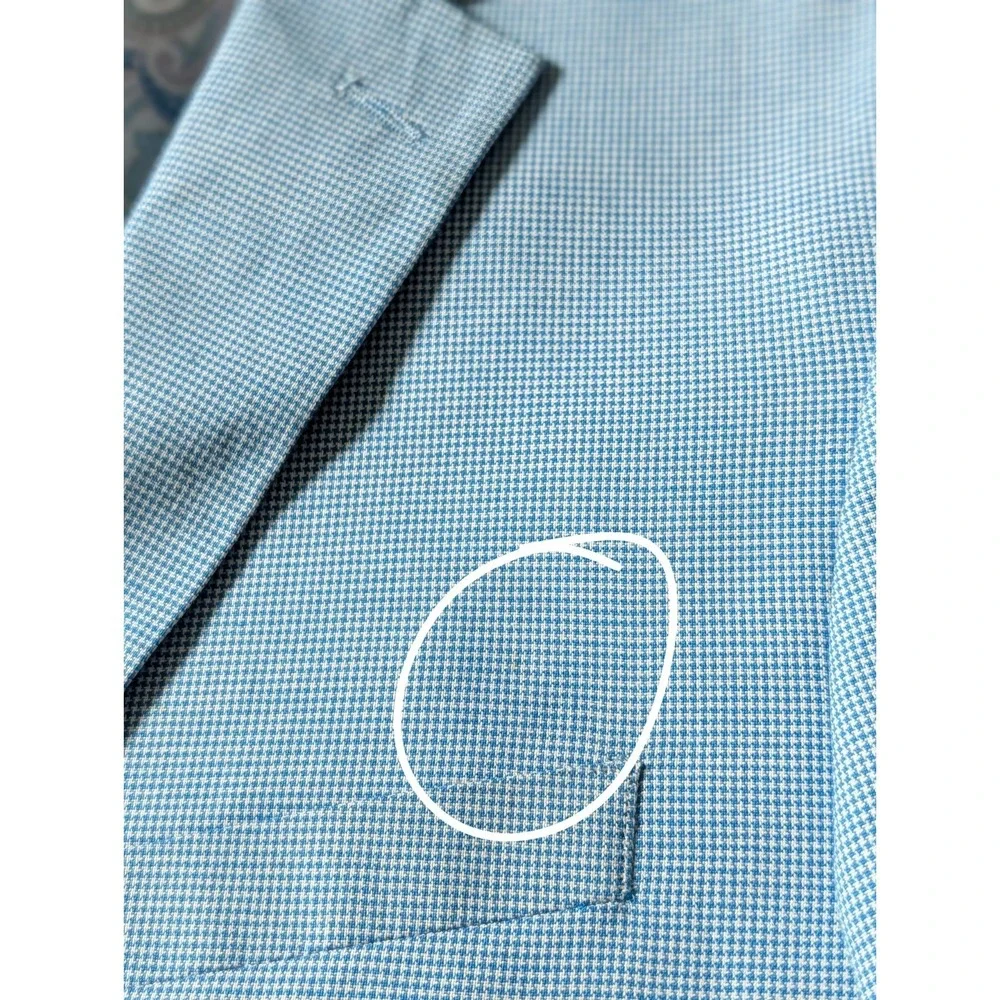 Madison Mens Modern Fit Blue Gingham Suit Jacket 38R Preppy Cotton Summer Lined